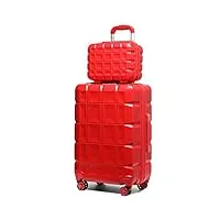 kono set de 2 valises moyenne taille 62cm rigide valise de voyage à roulettes avec serrure tsa et portable vanity case, rouge