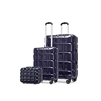kono set de 3 valises rigide bagages a cabine + valise grande taille à roulettes avec serrure tsa et portable vanity case, marine