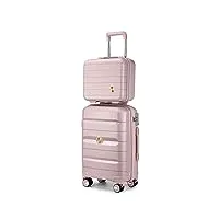 sea choice ensemble de bagages set de valises de voyage 2 pièces avec vanity case en polypropylène dur légère avec ykk zipper 8 roues spinner serrure tsa 55cm,or rose