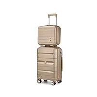 sea choice ensemble de bagages set de valises de voyage 2 pièces avec vanity case en polypropylène dur légère avec ykk zipper 8 roues spinner serrure tsa 55cm,or noble