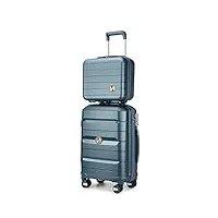 sea choice ensemble de bagages set de valises de voyage 2 pièces avec vanity case en polypropylène dur légère avec ykk zipper 8 roues spinner serrure tsa 55cm,bleu sarcelle