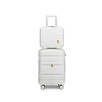 sea choice ensemble de bagages set de valises de voyage 2 pièces avec vanity case en polypropylène dur légère avec ykk zipper 8 roues spinner serrure tsa 55cm,blanc ivoire