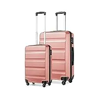 kono set de 2 valises de voyage rigide valise cabine 55cm + valise grande taille 75 cm trolley à 4 roulettes pivotantes avec serrure tsa, rosé or