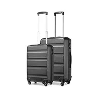 kono set de 2 valises de voyage rigide valise cabine 55cm + valise moyenne taille 66cm trolley à 4 roulettes pivotantes avec serrure tsa, gris