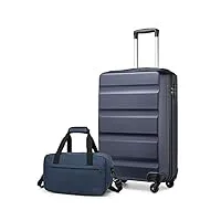 kono set de 2 valises de voyage rigide valise cabine 55cm + valise grande taille 75 cm trolley à 4 roulettes pivotantes avec serrure tsa, navy bleu