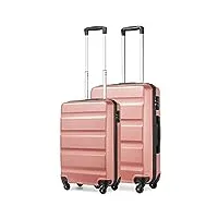 kono set de 2 valises de voyage rigide valise cabine 55cm + valise moyenne taille 66cm trolley à 4 roulettes pivotantes avec serrure tsa, rosé or