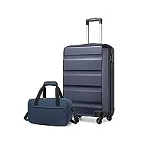 kono valise cabine 55cm rigide bagage de main à 4 roulettes avec serrure tsa & sac de voyage 35x20x20 cm, navy bleu