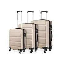 kono set de 3 valise rigide abs valise cabine | valise moyenne | valise grande à 4 roulettes et serrure tsa, or