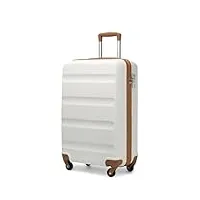 kono set de 2 valises de voyage rigide valise cabine 55cm + valise moyenne taille 66cm trolley à 4 roulettes pivotantes avec serrure tsa, blanc crème