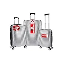 christian wippermann lot de 3 valises pour homme et femme - avec valise rigide - valise à roulettes - bagages à main - tailles m l xl, argenté, chariot rigide avec roulettes à 360 degrés