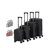 arebos lot de 4 valises de voyage à coque rigide en abs | poignée télescopique | roulettes à 360° |tailles s-m-l-xl, noir