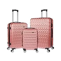 christian wippermann lot de 3 valises pour homme et femme - avec valise rigide - valise à roulettes - bagages à main - tailles m l xl, rose doré, chariot rigide avec roulettes à 360°