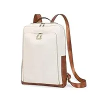 cluci sac à dos pour homme et femme 15,6 pouces en cuir pour ordinateur portable business grand voyage simple sac à dos d'ordinateur, beige avec marron., vintage