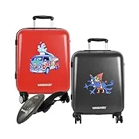kukuxumusu, lot de 2 valises de voyage, gris/rouge, 56,5x42x21, gris et rouge