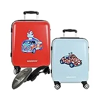kukuxumusu, lot de 2 valises de voyage, rouge et bleu turquoise, 56,5x42x21, turquoise et rouge