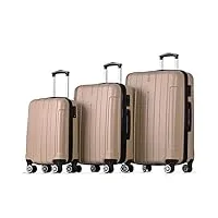 ycxydr lot de 3 valises rigides à roulettes - en abs - avec roues universelles - avec serrure tsa, champagne doré., set, chariot rigide avec roulettes pivotantes