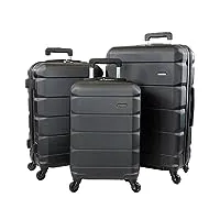 a2b exodus ab001 valise rigide avec 4 roulettes pivotantes en abs, noir , 3 piece full set, lot de 3 valises