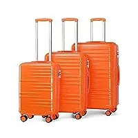 british traveller set de 3 valise rigide trolley bagages, valise de voyage avec roulettes 4x360 degrés et serrure tsa, 54/64/74cm cm (orange)