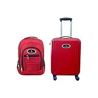 vk vivien kondor london lot de 2 sacs à dos de voyage intelligents + valise cabine en abs rigide avec serrure tsa, port de charge usb, rouge, ensemble de bagages