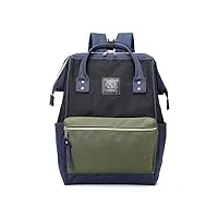 kah&kee sac à dos de voyage fonctionnel antivol en polyester pour ordinateur portable pour femmes et hommes, vert olive/bleu marine ii, large, sac à dos de voyage