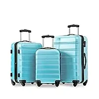 hainew lot de 3 valises à roulettes en abs rigide avec serrure et roue universelle 4 roulettes, bleu, moderne