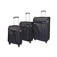 house of leather malaga valise souple à 8 roulettes pour voyage et vacances noir/marron, noir , full set (cabin-m-l), valise