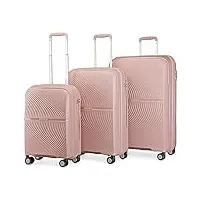 british traveller set de 3 valise rigide en polypropylène légere à 4 roulettes avec serrure tsa intégré ensembles de bagages, valise de voyage 55/67/76cm (rose)