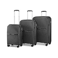 british traveller set de 3 valise rigide en polypropylène légere à 4 roulettes avec serrure tsa intégré ensembles de bagages, valise de voyage 55/67/76cm (noir)