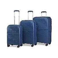 british traveller set de 3 valise rigide en polypropylène légere à 4 roulettes avec serrure tsa intégré ensembles de bagages, valise de voyage 55/67/76cm (marine)