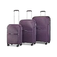 british traveller set de 3 valise rigide en polypropylène légere à 4 roulettes avec serrure tsa intégré ensembles de bagages, valise de voyage 55/67/76cm (violet)