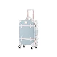 unitravel valise vintage trolley valises de voyage 55 centimètre 31 litres fait main serrure à combinaison, bleu gaufré