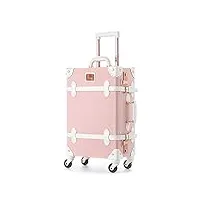 unitravel valise vintage trolley valises de voyage 55 centimètre 31 litres fait main serrure à combinaison, rose gaufré