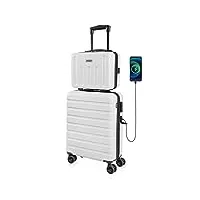anyzip set de 2 valise trolley cabine pc abs bagage à main avec usb et serrure tsa trolley rigide bagages cabine 4 roulettes avec portable vanity case (blanc)
