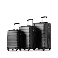 merax valise à roulettes avec serrure à combinaison, extensible, avec poignée télescopique, 4 roulettes, matériau abs, noir , 3 set