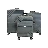 ess coo - set de valises/bagages rigides en polypropylène (pp) à 4 roulettes pivotantes avec serrure tsa intégré (gris, set de 3)