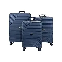 ess coo - set de valises/bagages rigides en polypropylène (pp) à 4 roulettes pivotantes avec serrure tsa intégré (bleu marine, set de 3)