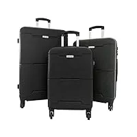 cactus, set de bagages ca1048a3, 3 valises, 4 roues 360°, noir