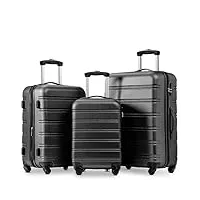 jeerbly lot de 3 valises rigides - valise à roulettes - bagages extensibles - en abs - avec serrure tsa et 4 roulettes - pour homme et femme - avec valise rigide - bagages à main m l xl, noir , valise