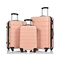 jeerbly lot de 3 valises rigides à roulettes - en abs - avec serrure tsa et 4 roulettes - pour homme et femme - avec mallette rigide - bagage à main - tailles m, l, xl, rose bonbon, valise souple à 4