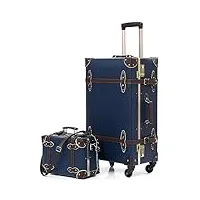 nzbz ensemble valise vintage voyage avec verrouillage numérique luxe mignon rétro sets de bagages cabine, valise 4 roues (bleu, s(12")+l(26"))
