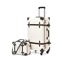 nzbz ensemble valise vintage voyage avec verrouillage numérique luxe mignon rétro sets de bagages cabine, valise 4 roues (blanc, s(12")+l(26"))