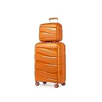 kono set de 2 valise cabine rigide valises de voyage 55cm à 4 roulettes + serrure tsa & portable vanity case, orange
