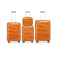 kono set de 4 valises de voyage (55/66/76cm) rigide valise cabine | valise moyenne | valise grande taille à roulettes et serrure tsa & portable vanity case, orange
