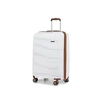kono valise bagage cabine 55x40x20 cm rigide polypropylène valise de voyage à 4 roulettes et serrure tsa, crème