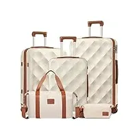 sea choice set de valises rigide de voyage de abs 5 pcs ensemble de valises avec trousse de toilette sac de voyage lot de 3 bagages (55/65/76) avec 8 roues serrure tsa, beige marron