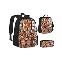 nezih monochrome sketch style gaming print sac à eau léger isotherme lunch pencil case bookbag sets sac à dos voyage daypack, cookies en pain d'épices., taille unique, sac à dos décontracté