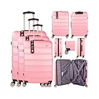 mf handbags tev-441 lot de 3 valises à roulettes bleu ciel, rose clair, s, décontracté