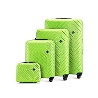 wittchen cube line ensemble de 4 valises tailles (s+m+l+étui à cosmétiques) en abs simple gaufrage géométrique 4 roulettes d'une poignée extractible serrure à combinaison vert citron