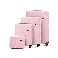 wittchen cube line ensemble de 4 valises tailles (s+m+l+étui à cosmétiques) en abs simple gaufrage géométrique 4 roulettes d'une poignée extractible serrure à combinaison rose clair