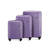 wittchen cube line ensemble de 3 valises tailles (s+m+l) en abs simple gaufrage géométrique 4 roulettes d'une poignée extractible serrure à combinaison violet